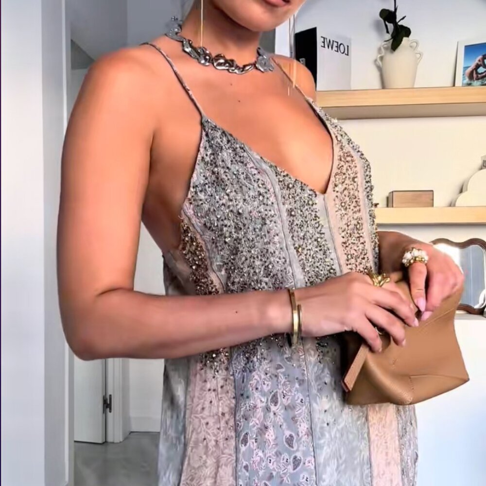 Zara Gray and Cream Midi Dress
